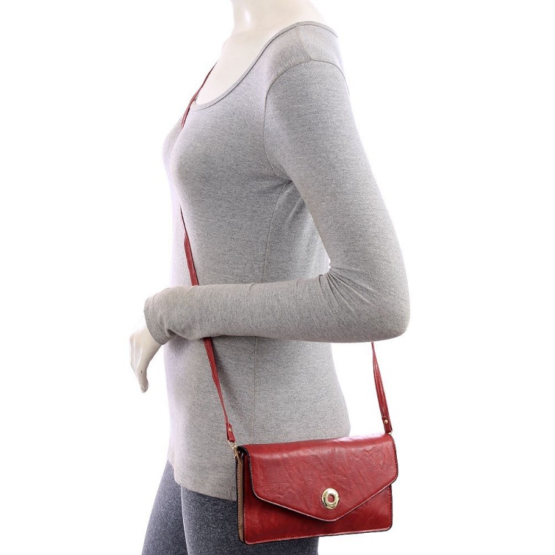 Bolsa Carteira Feminina Em Alto Relevo Fecho Botão Metálico