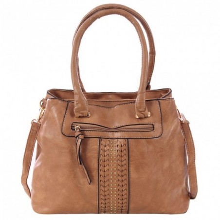 Bolsa Feminina Tote Duas Repartições Tressê Cravejada Tachas