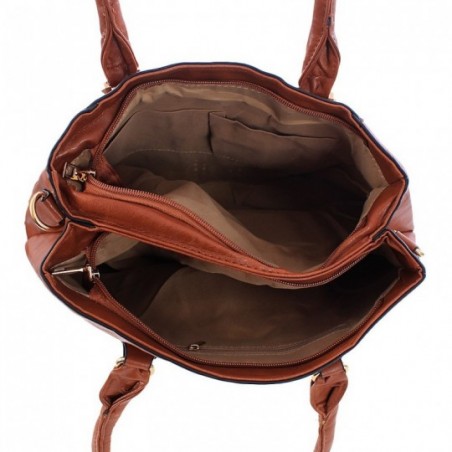 Bolsa Feminina Tote Duas Repartições Tressê Cravejada Tachas