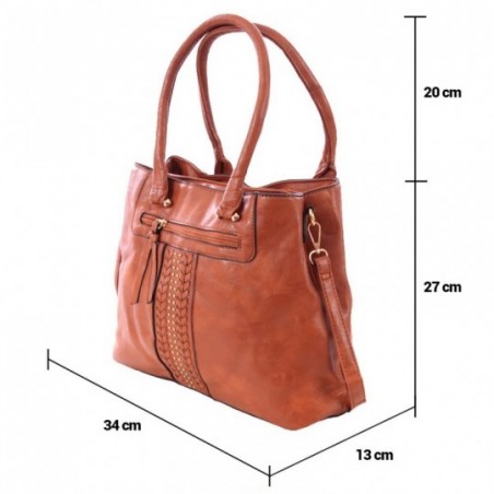 Bolsa Feminina Tote Duas Repartições Tressê Cravejada Tachas