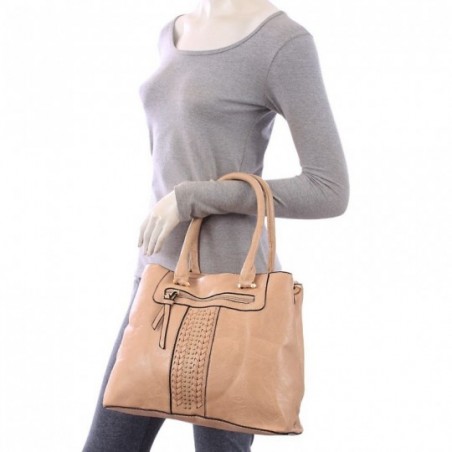 Bolsa Feminina Tote Duas Repartições Tressê Cravejada Tachas