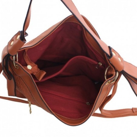Bolsa Hobo Feminina Alto Relevo Texturizada Argolas Metálica
