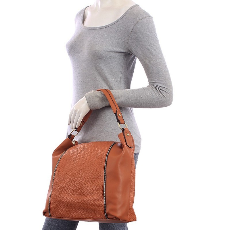 Bolsa Hobo Feminina Alto Relevo Texturizada Detalhes Zíper