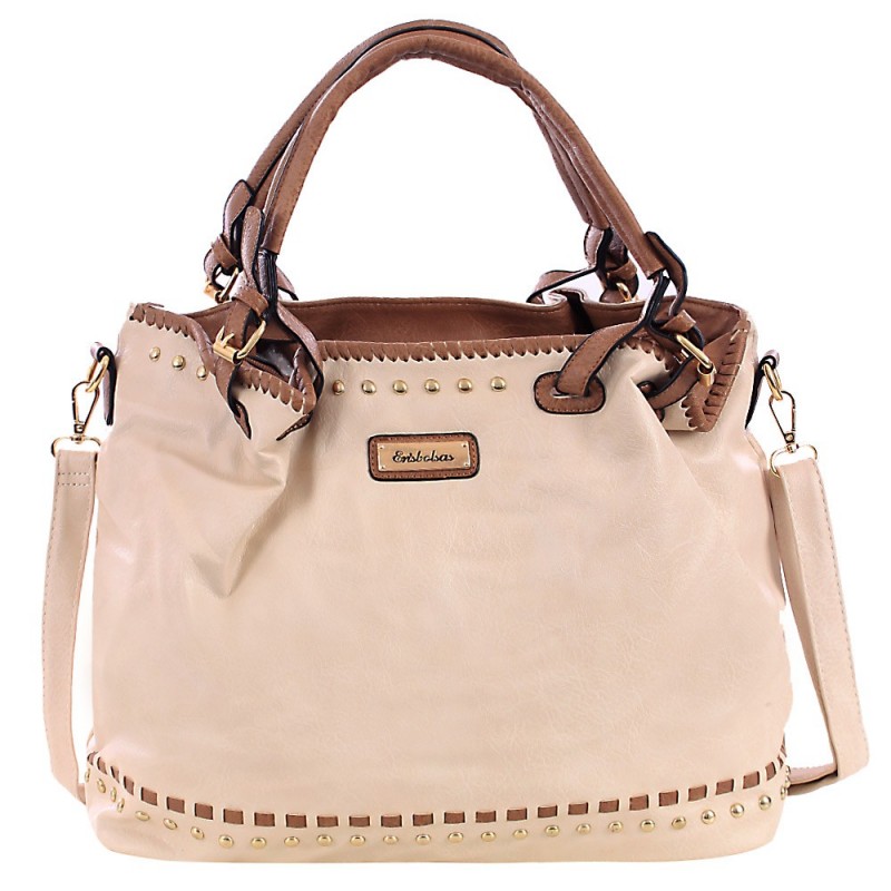 Bolsa Hobo Feminina Em Alto Relevo Tressê Cravejada Tachas