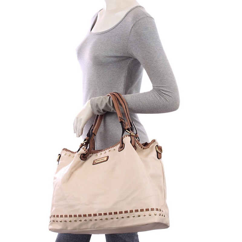 Bolsa Hobo Feminina Em Alto Relevo Tressê Cravejada Tachas