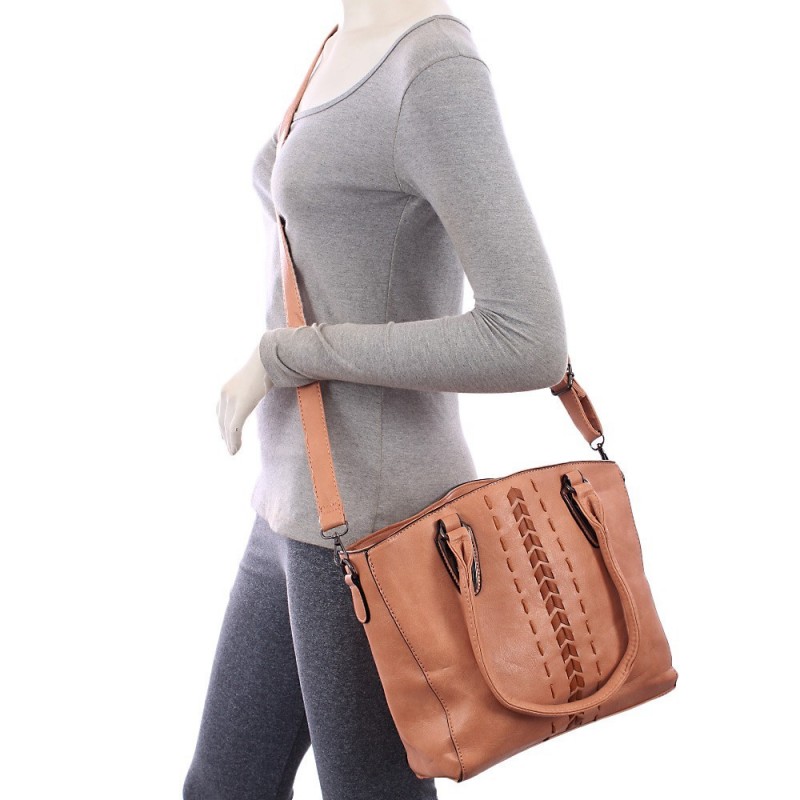 Bolsa Ombro Feminina Alto Relevo Tressê Detalhes Metálicos