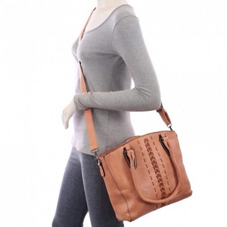 Bolsa Ombro Feminina Alto Relevo Tressê Detalhes Metálicos