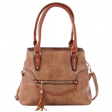 Bolsa Satchel Feminina Em Alto Relevo Tassel Tachas Tressê