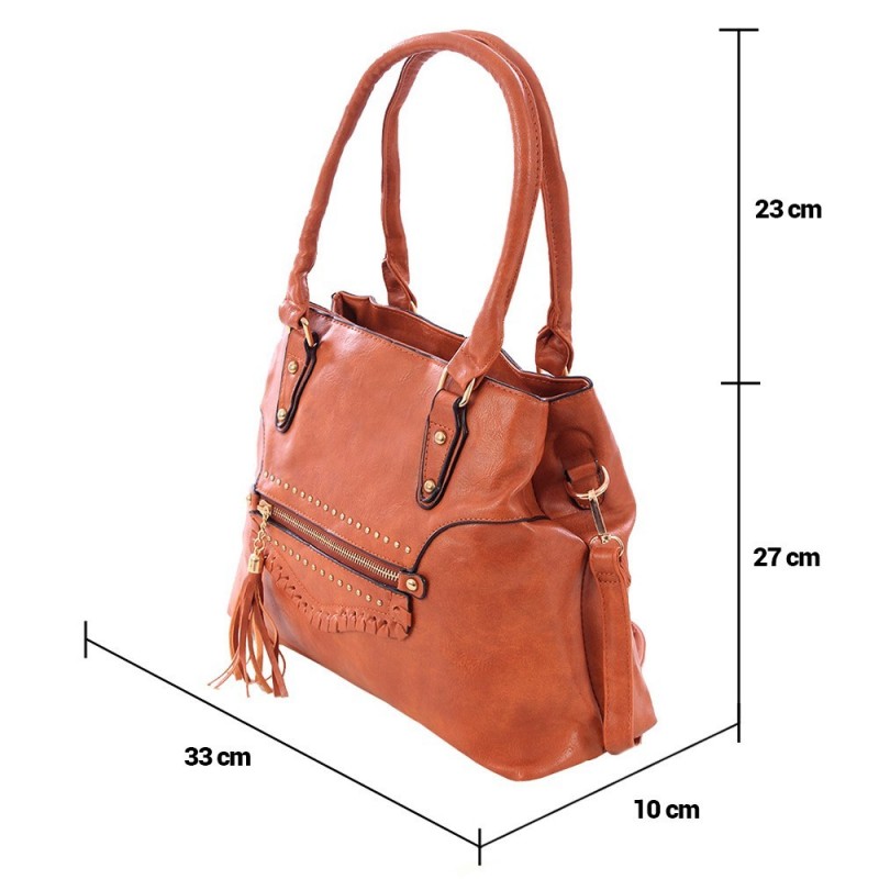 Bolsa Satchel Feminina Em Alto Relevo Tassel Tachas Tressê