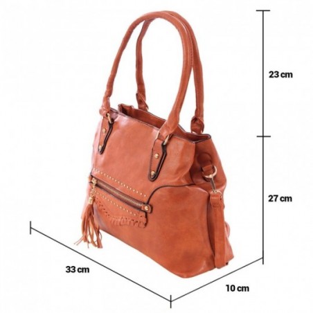 Bolsa Satchel Feminina Em Alto Relevo Tassel Tachas Tressê