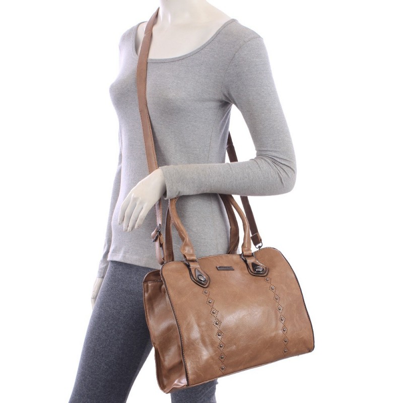 Bolsa Tote Estruturada Feminina Alto Relevo Tachas E Vazados