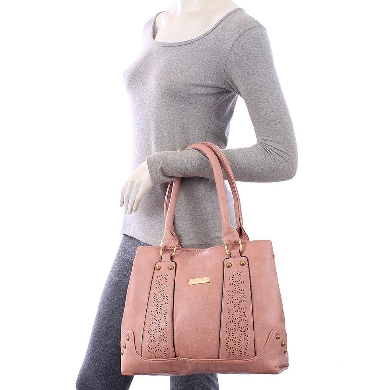 Bolsa Tote Feminina Em Alto Relevo Com Vazados Alça Dupla