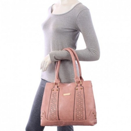 Bolsa Tote Feminina Em Alto Relevo Com Vazados Alça Dupla