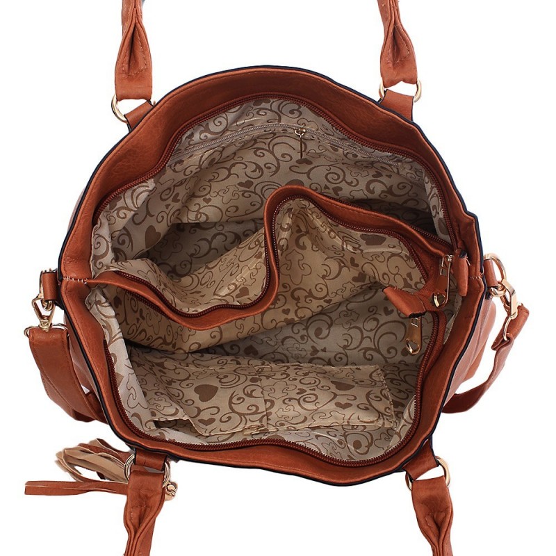 Bolsa Totem Feminina Alto Relevo Tassel Detalhes Metálicos