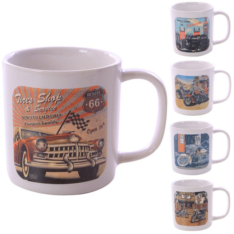 Caneca Porcelana Reta Temática Estampas Retrô Variadas 200ml