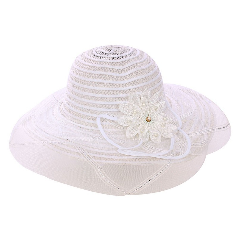 Chapéu De Praia Feminino Com Pérolas Fibra Papel Aba Média