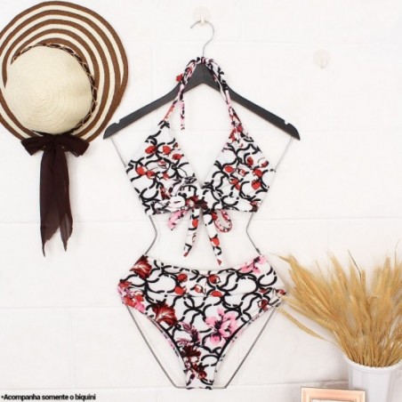 Conjunto Biquíni Feminino Floral Hot Pants + Top Alcinha