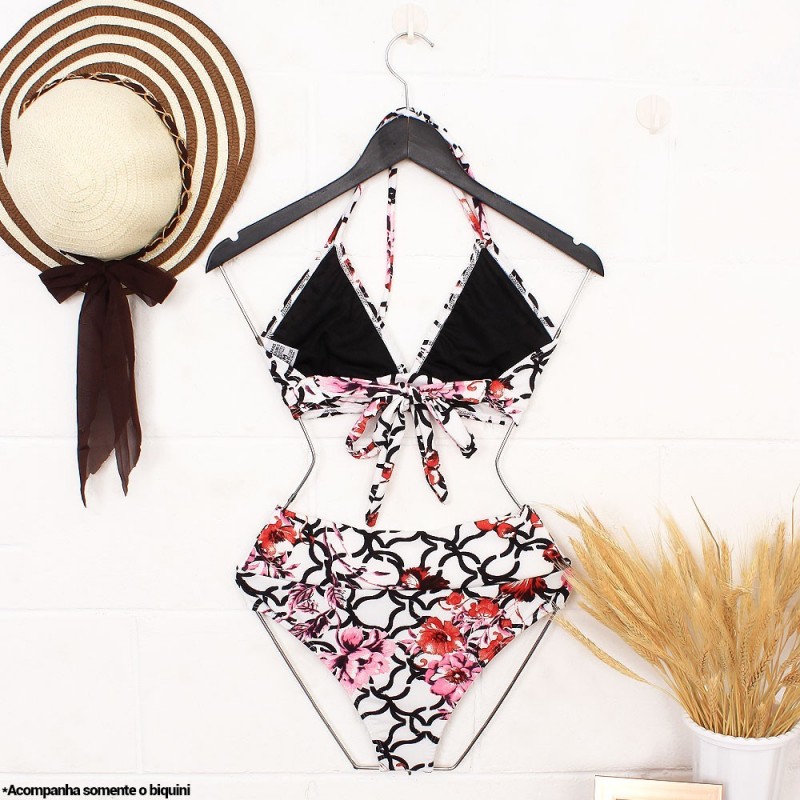 Conjunto Biquíni Feminino Floral Hot Pants + Top Alcinha