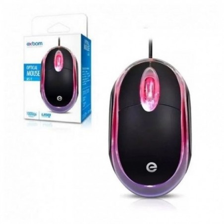 Mouse Optical Led Com Cabo USB 1000dpi Exbom