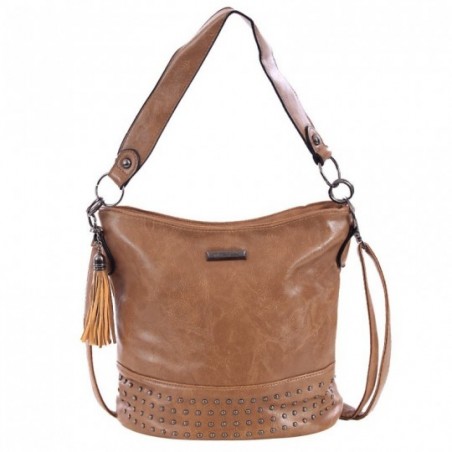 Bolsa De Ombro Feminina Em Alto Relevo Com Tachas E Tassel