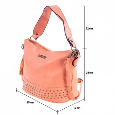 Bolsa De Ombro Feminina Em Alto Relevo Com Tachas E Tassel