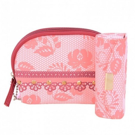 Kit Feminino Necessaire Estampada + Porta Batom Com Espelho