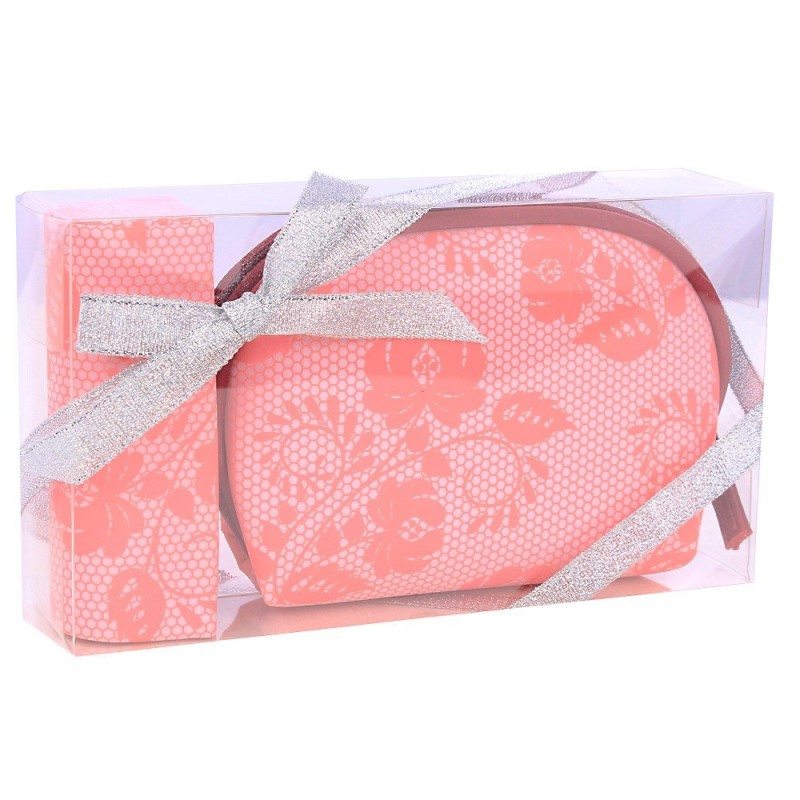 Kit Feminino Necessaire Estampada + Porta Batom Com Espelho