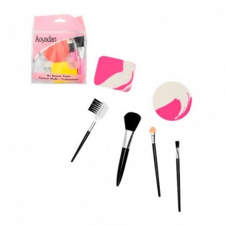 Kit Maquiagem Com 5 Pincéis + 2 Esponjas