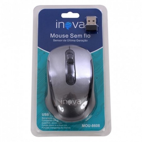 Mouse Sem Fio Óptico Adaptador Nano USB 1000dpi Inova