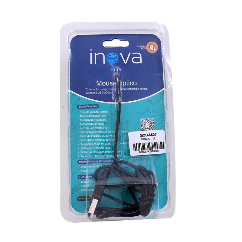 Mouse Óptico Inova Design Moderno 800dpi 100mAh