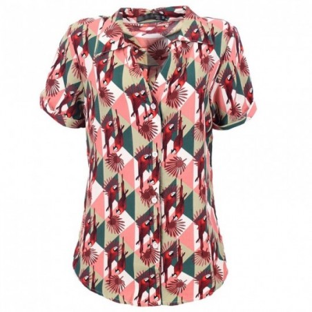 Camisa Feminina Manga Curta Estampada Fecho Botões