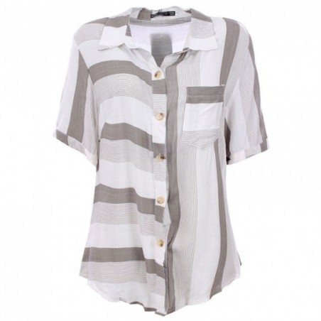 Camisa Feminina Listrada Manga Curta Com Fecho Botões