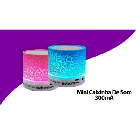 Mini Caixinha Som Bluetooth Luzes Led Rádio FM 300mA Exbom