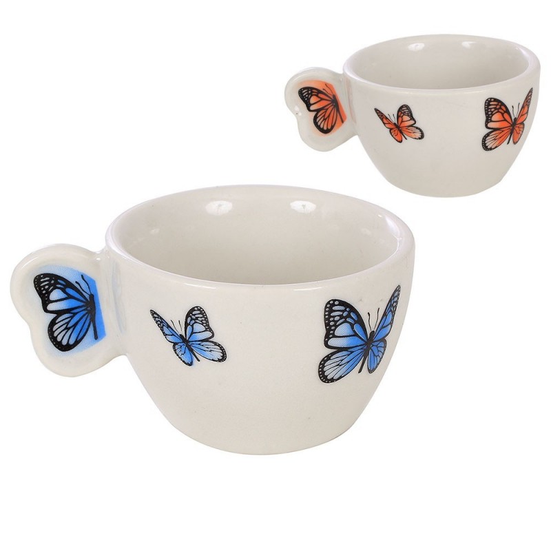 Xícara De Porcelana Decorada Em Borboletas 70ml
