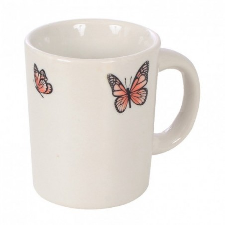 Caneca De Porcelana Decorada Borboletas Branca 120ml