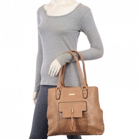 Bolsa Totem Feminina Com Tassel E Tressê Duas Repartições