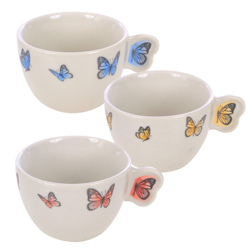 Xícara De Porcelana Estampas Borboletas Variadas 210ml