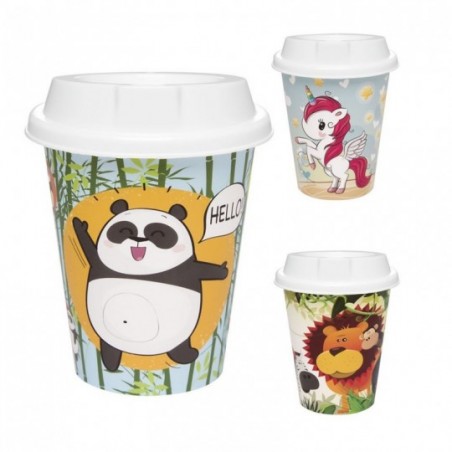 Copo Decorado Com Tampa Diversas Estampas 360ML Jaguar