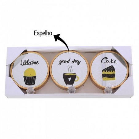 Conjunto De Três Espelhos Decorativos Com Porta Chaves