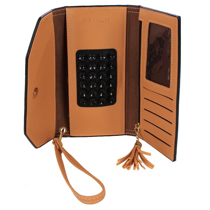 Carteira Feminina Porta Celular Com Tassel Detalhe Metálico