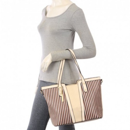 Bolsa Feminina Satchel Luxo Em Tressê Colorido Com Pingente