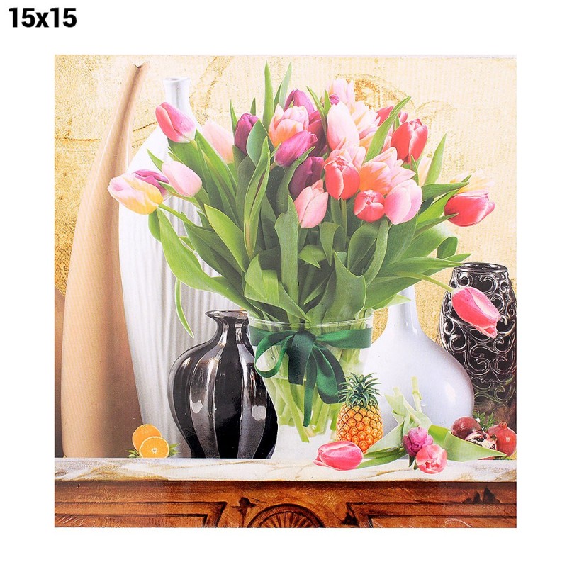 Quadro De Parede Para Decoração Flores E vasos 15cm x 15cm