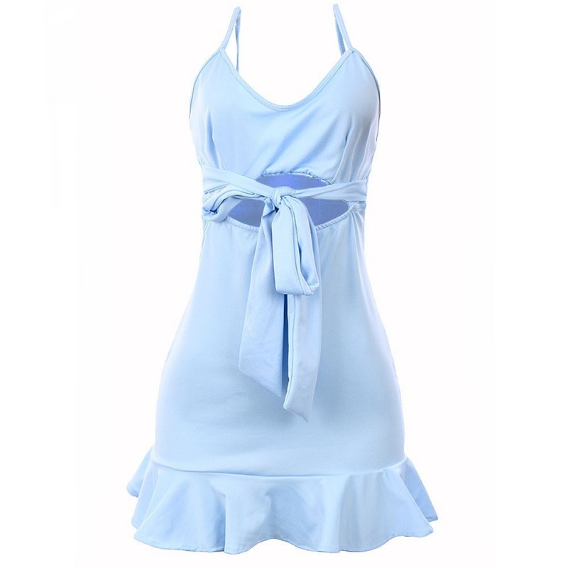 Vestido Feminino Com Alça Fina E Babadinho Com Amarração