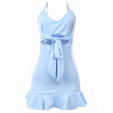 Vestido Feminino Com Alça Fina E Babadinho Com Amarração