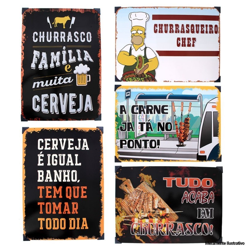 Quadro Decorativo Tema Churrasco Retro 30cm x 40cm