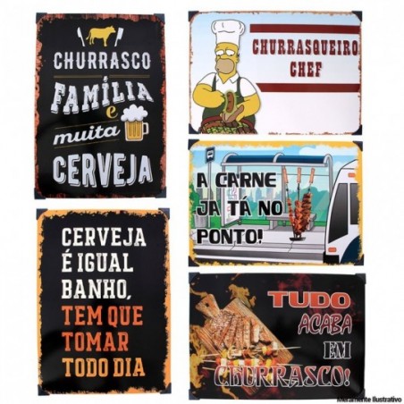 Quadro Decorativo Tema Churrasco Retro 30cm x 40cm