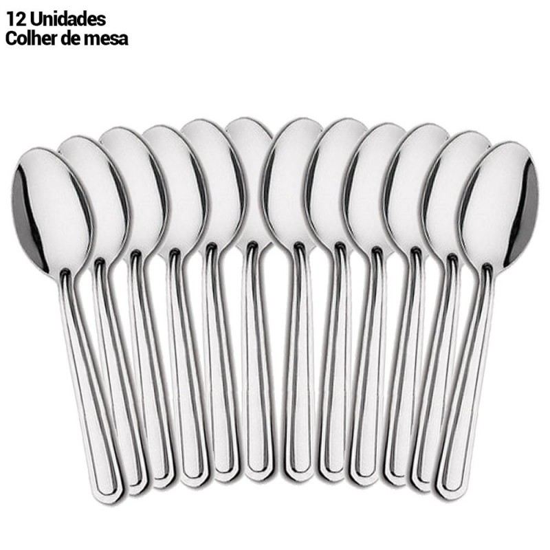Conjunto Colher De Mesa Para Sopa Inox 12 Peças No Atacado