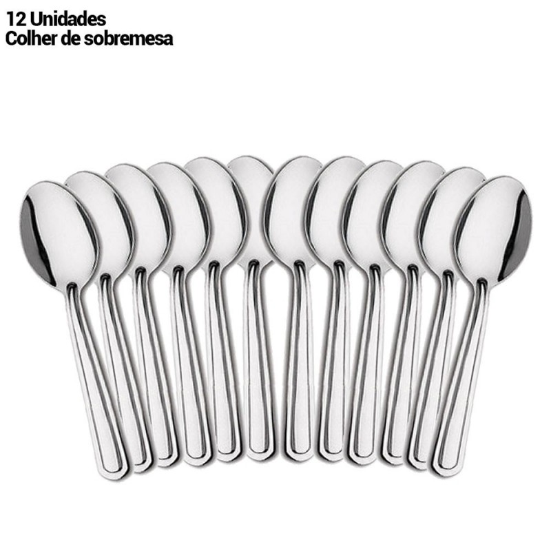 Conjunto De Colher Sobremesa Verão Inox 12 Peças No Atacado