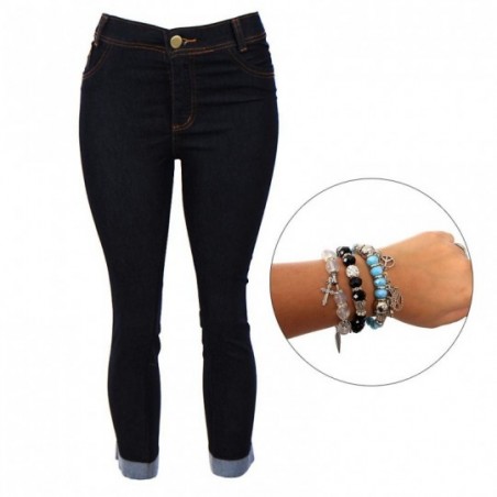 Kit Feminino Calça Barra Dobrada "40" + 3 Pulseiras Variadas