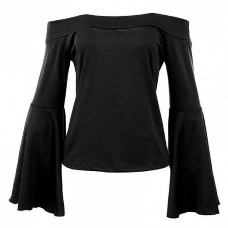 Blusa Feminina Ombro A Ombro Manga Flare Estampas Lisas